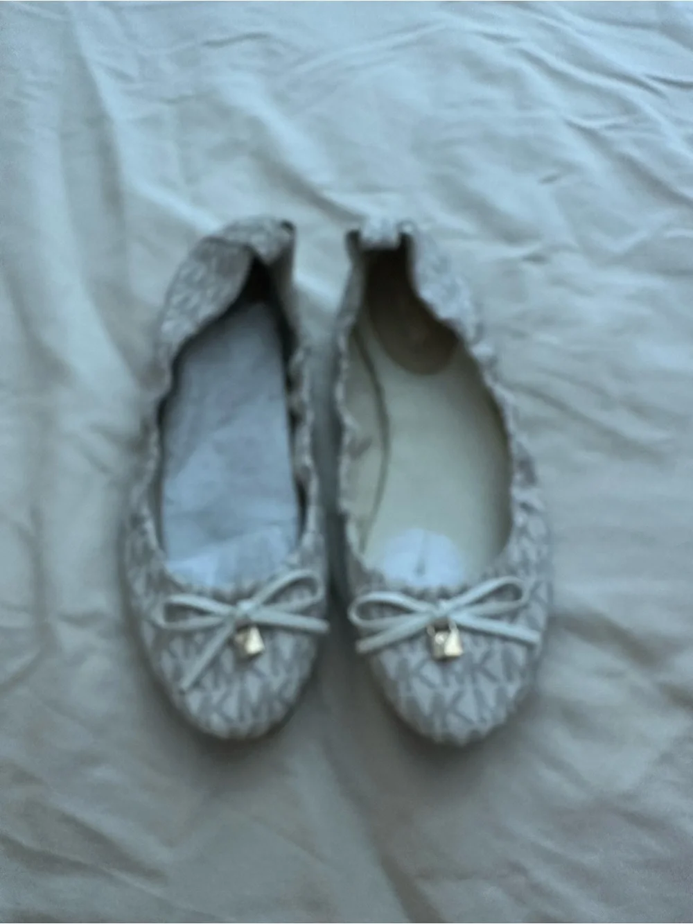 Michael Kors Light Gray Logo Ballet Flats with Bow Accent